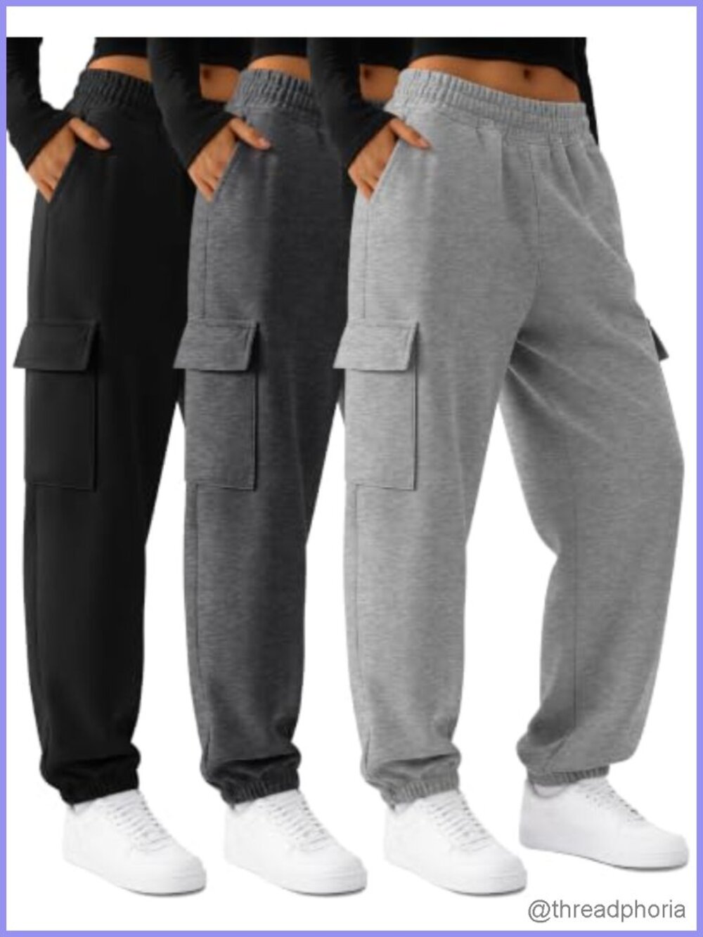 Women's Cargo Joggers 3-Pack Baggy Sweatpants High Waist with Pockets